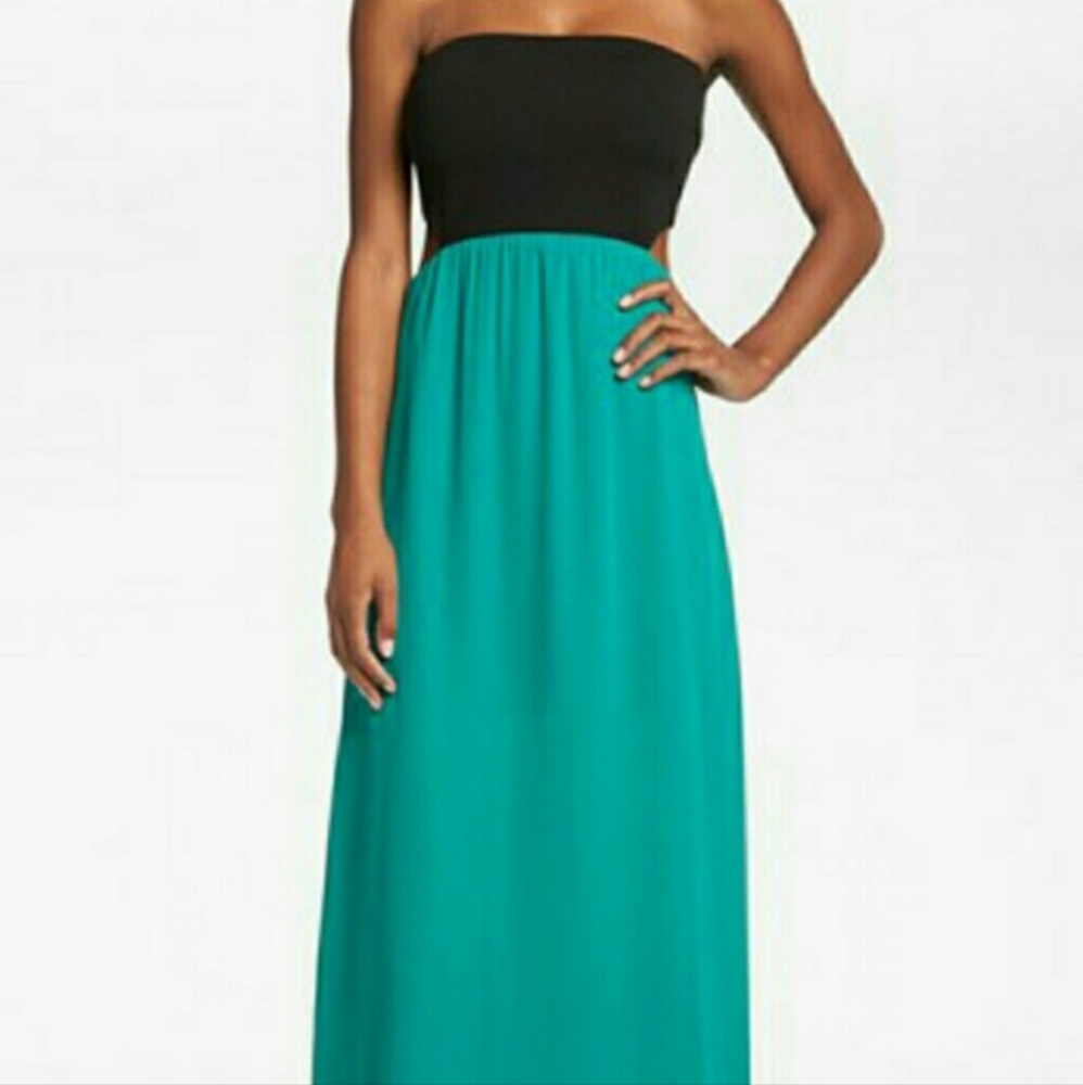 Like Mynded Black and Teal Open Back Maxi Dress